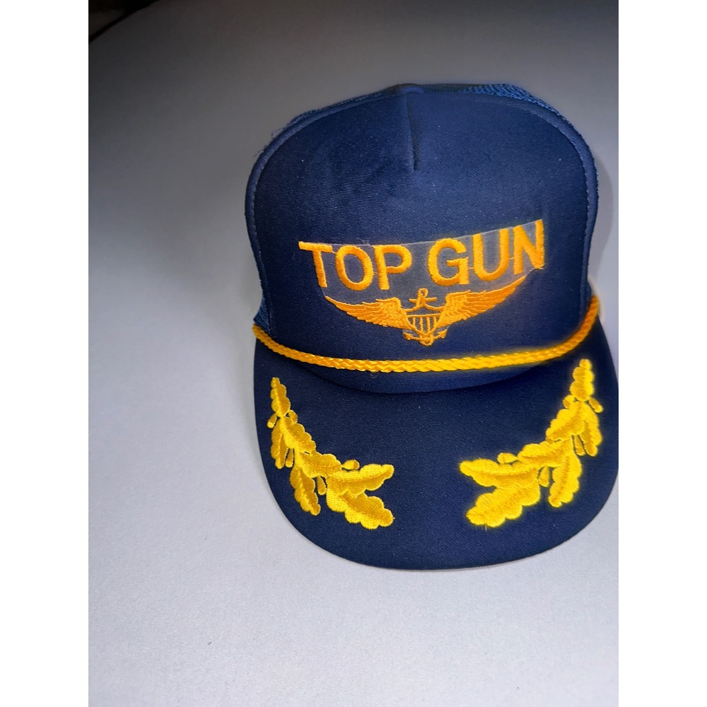 Vintage 80's Top Gun‎ Hat Navy Blue Trucker Cap DA Designer Award Snapback